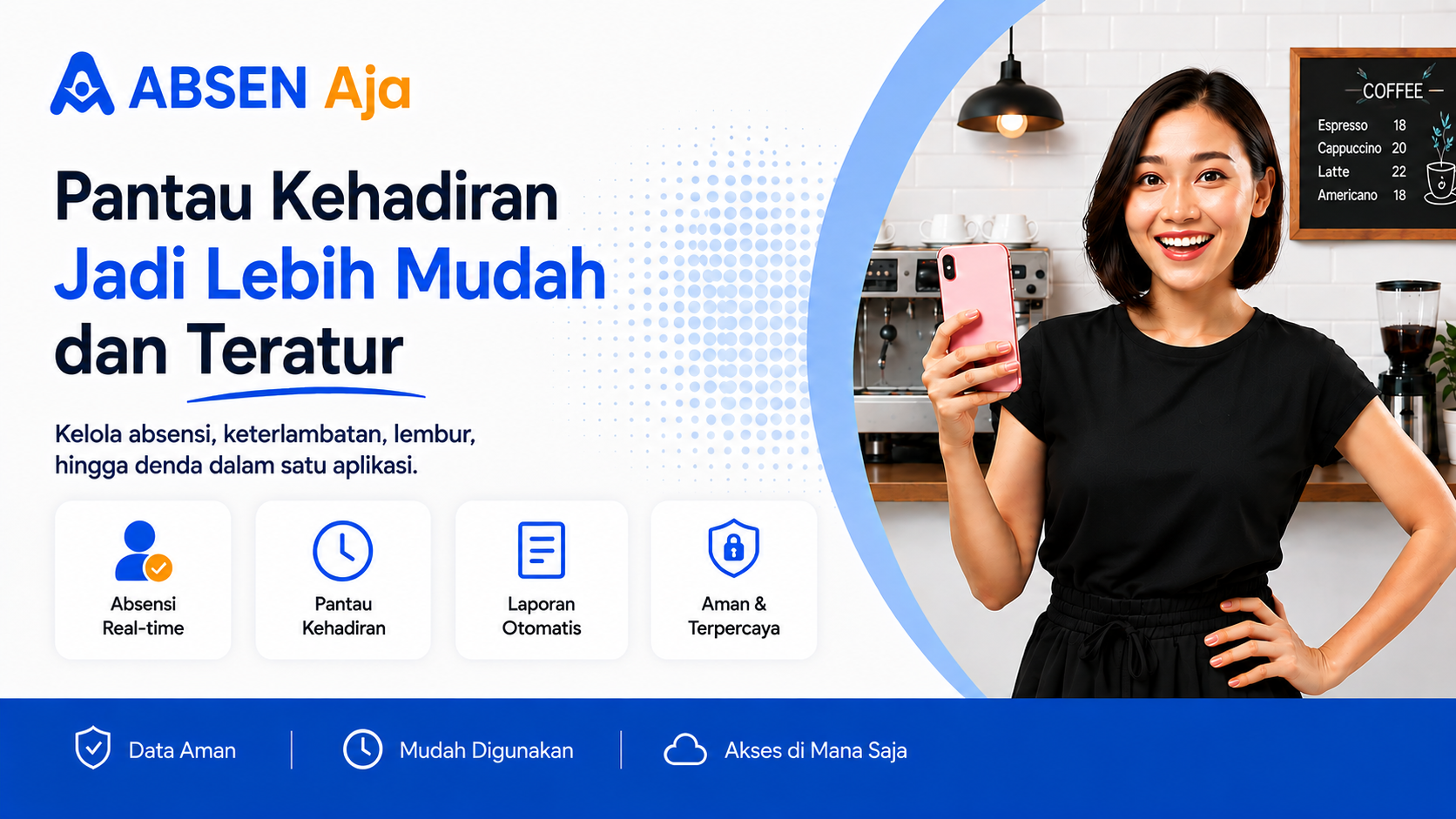 Banner promosi Absen Aja — pantau kehadiran jadi lebih mudah dan teratur